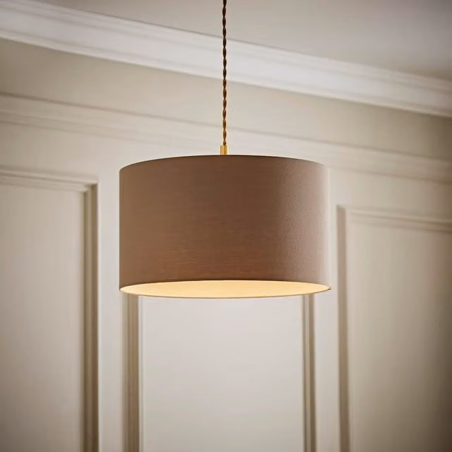ValueLights Reni Fabric Drum Ceiling Lamp Shade in Beige, Diameter: 35 cm – 1