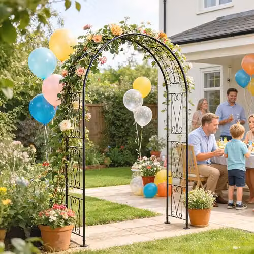 Outsunny Black Metal Garden Rose Arch for Climbing Plants, H 246 x W 155 x D 40 cm – 6