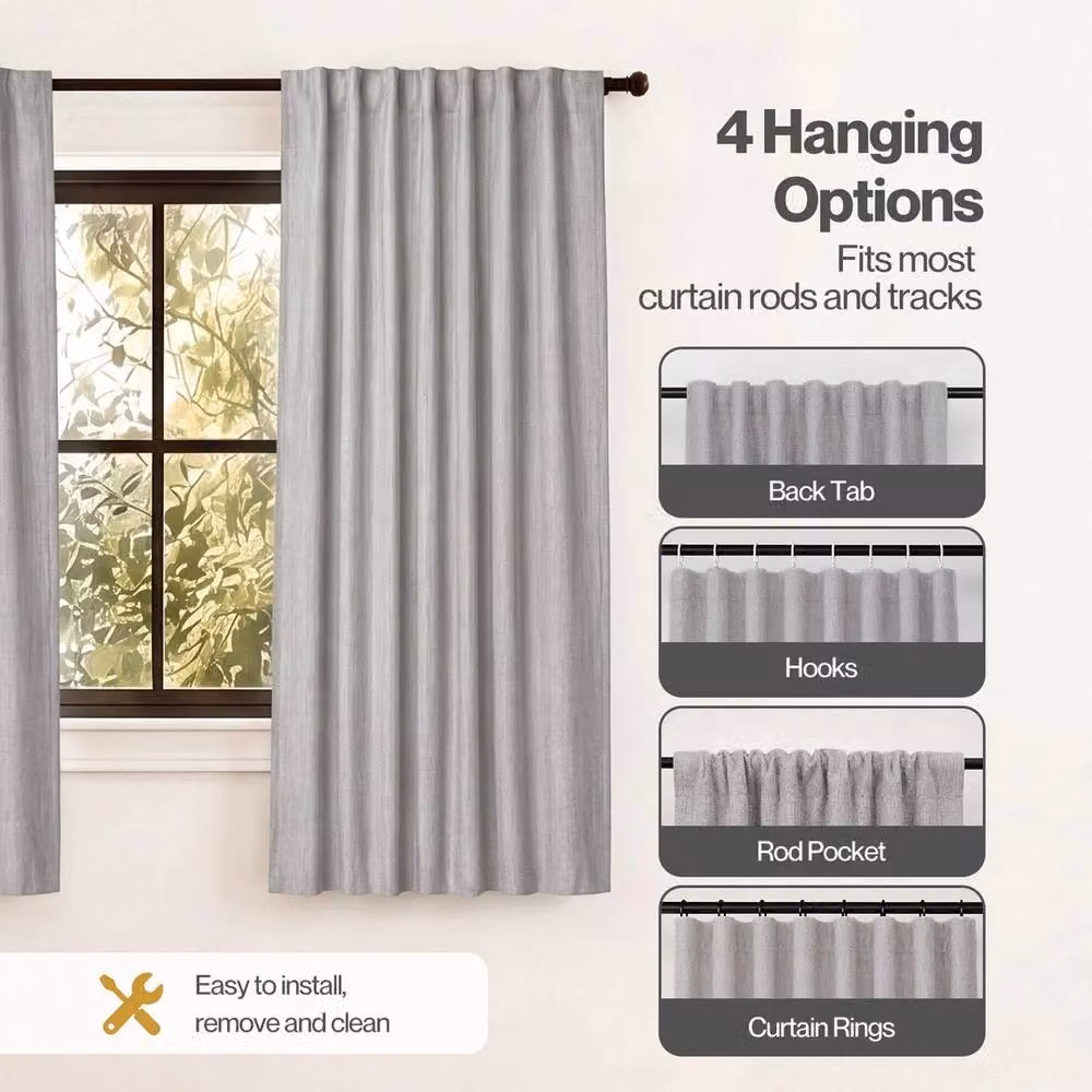 VOGREX Grey Linen Look Thermal Blackout Curtains, Pair – 3