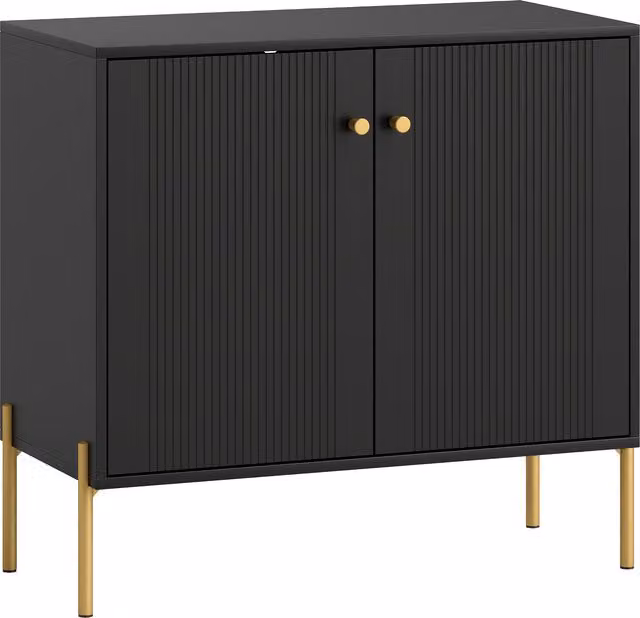 HOMCOM Black Sideboard Buffet Cabinet with Fluted Doors and Adjustable Shelf – 1