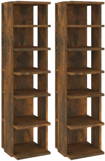 Berkfield Home Set of 2 Smoked Oak Shoe Racks, Brown Engineered Wood, W/D/H: 27.5 x 27 x 102 cm – 1