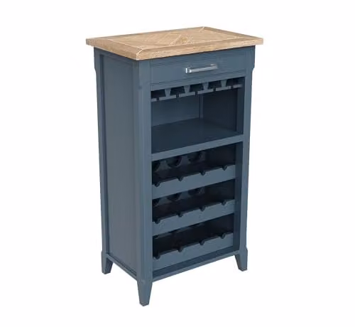 Baumhaus Signature Blue Wood Wine Rack and Glass Storage Cabinet with Glass Doors
