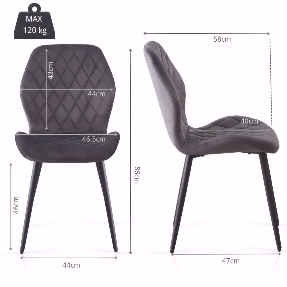 SONARA Modern Velvet Dining Chairs Set of 4 with Ergonomic Curved Backrest in Grey – 3