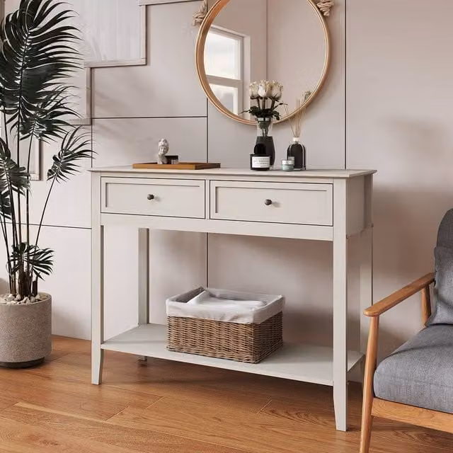 Melody Maison Rowley Large 2 Drawer Sideboard Console Table in Pale Cream and Beige