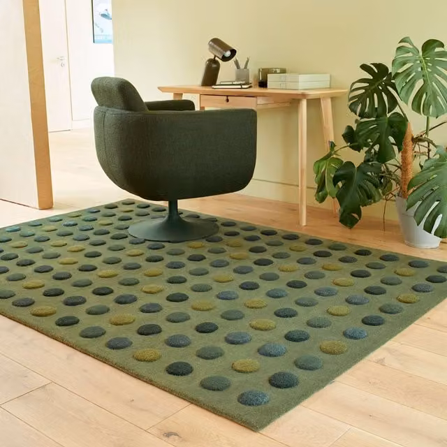 The Rug Shop UK Green Modern Dotted Wool Area Rug, W: 200 cm, D: 300 cm