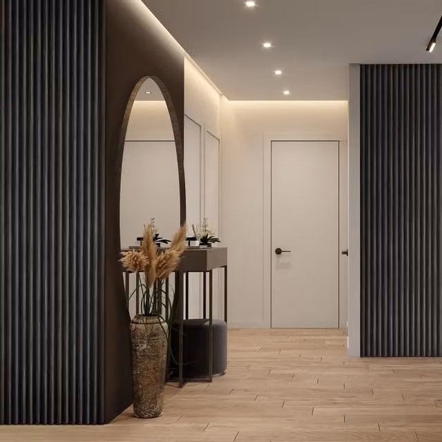 Fuse Acoustic Wooden Reeded Wall Panel in Charcoal Oak, W: 60 cm, H: 240 cm