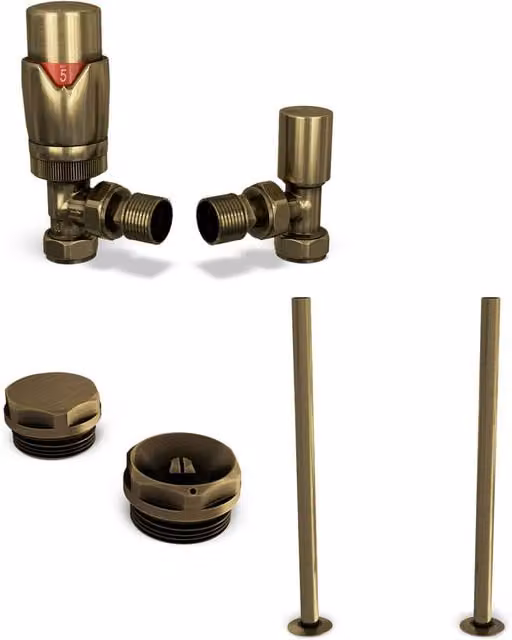 Stirling Bold Thermostatic Radiator Valve Installation Kit in Antique Brass