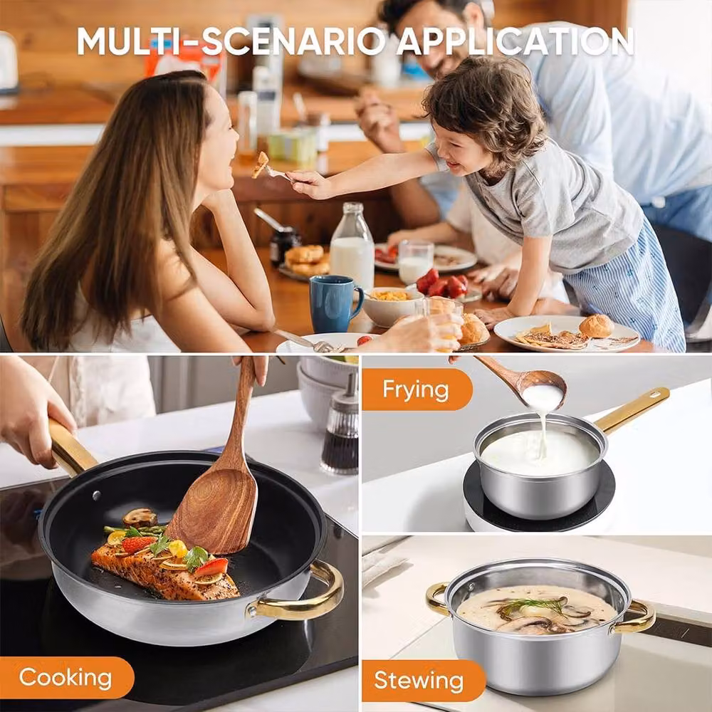 SPETLEK 20-Piece Non-Stick Stainless Steel Cookware Set with Silicone Details in Metallic Silver and Black – 2