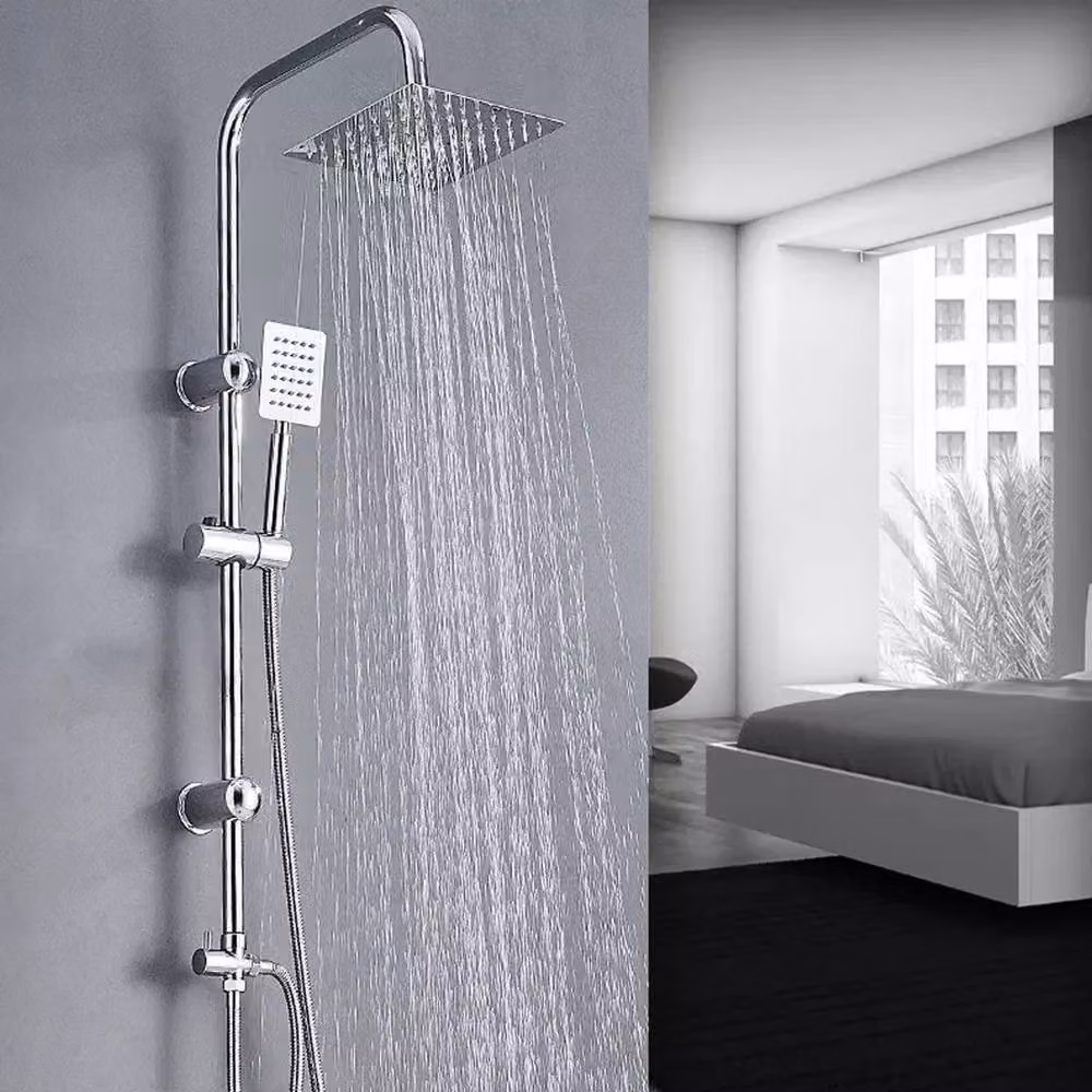 KORVIXA Twin Head Mixer Shower Kit with Overhead Shower, Diverter and Wall Bar in Silver – 2