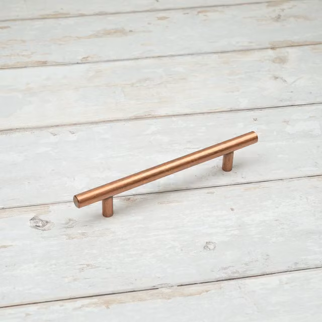 Brushed Copper T-Bar Cabinet Handle in Orange and Steel