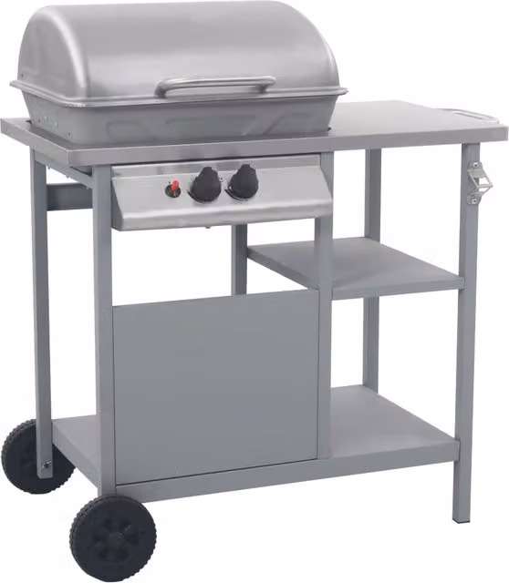 Berkfield Home Gas BBQ Grill with 3-Layer Side Table in Black and Silver