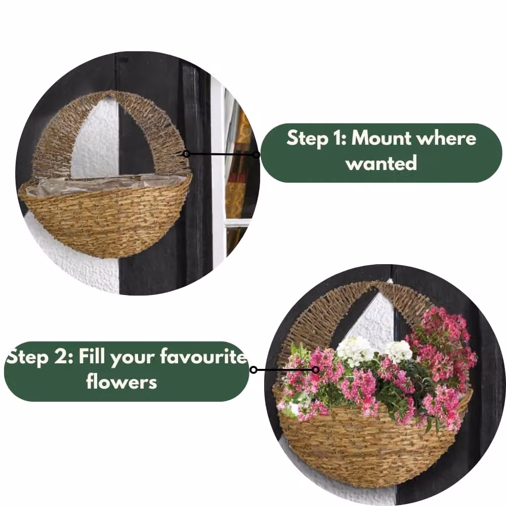Marco Paul Beige Round Rattan Hanging Flower Basket Planter – 4