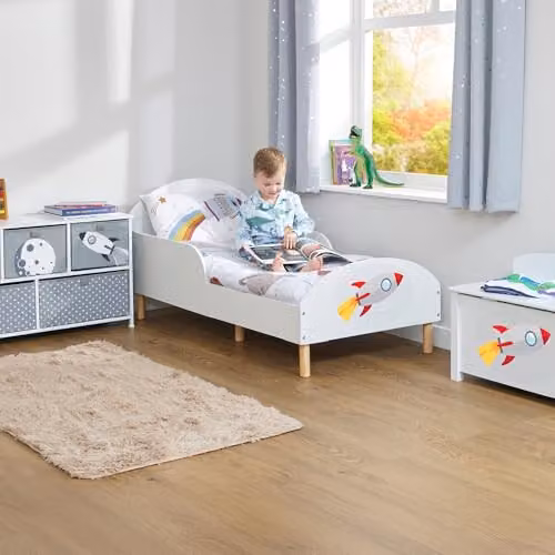 Liberty House Toys Rocket Toddler Bed in White Solid Pine Wood, W/D/H: 140 x 70 x 68 cm – 1