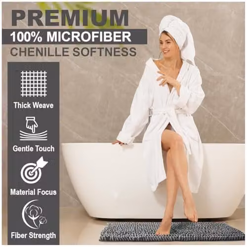 GAVENO CAVAILIA Miami Chenille Loop Microfibre Bath Mat, Grey, W/D: 50 x 80 cm – 6