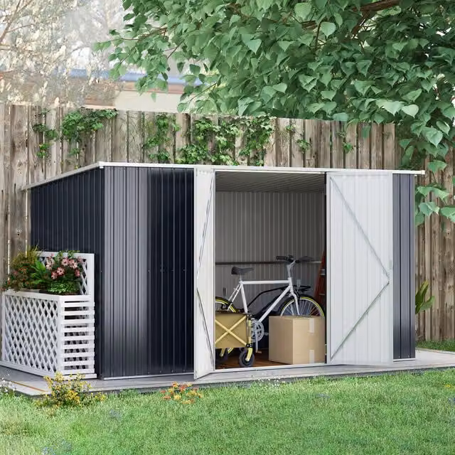 Outsunny Galvanised Metal Garden Shed in Grey