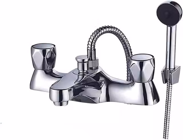 Hinsinc Deck-Mounted Bath and Shower Mixer Tap in Chrome Silver