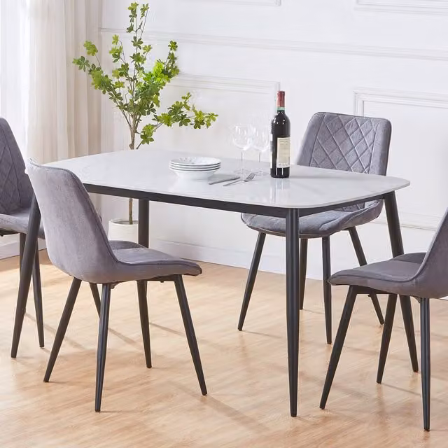 Aspen Rectangular Dining Table with Gloss White Sintered Stone Top and White Marble Effect