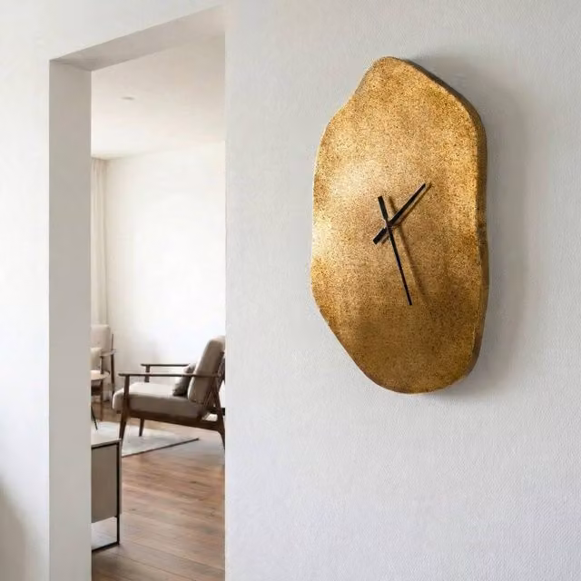 Wyld and Coco Gold and Black Metal Analog Wall Clock, W: 78 cm, H: 50 cm
