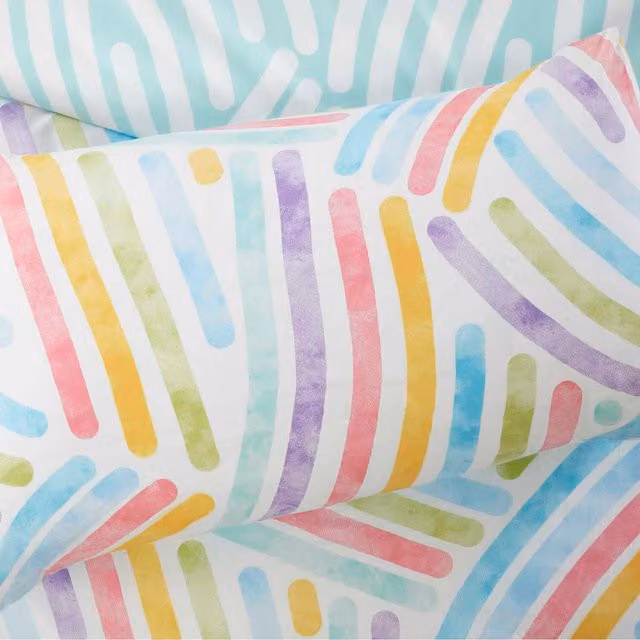 Rapport Home Art Graphic Reversible Microfibre Duvet Cover Set, Multicolour Aqua and White, W x H: 180 x 200 cm