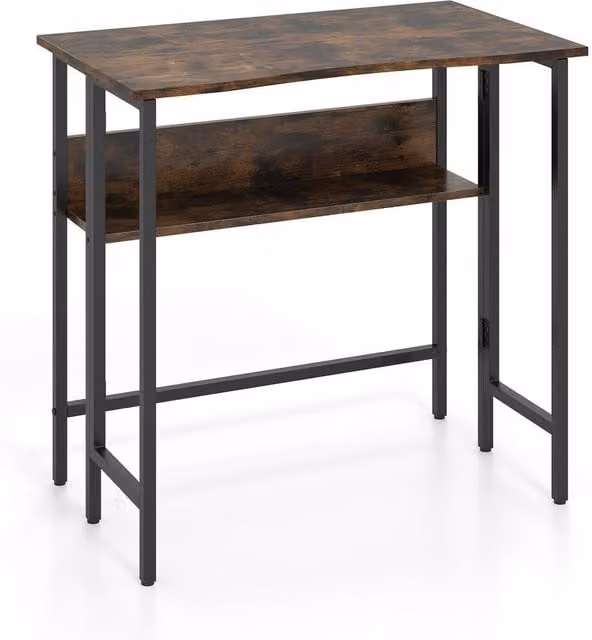 Costway Small Folding Computer Desk with Storage Shelf in Brown – 1