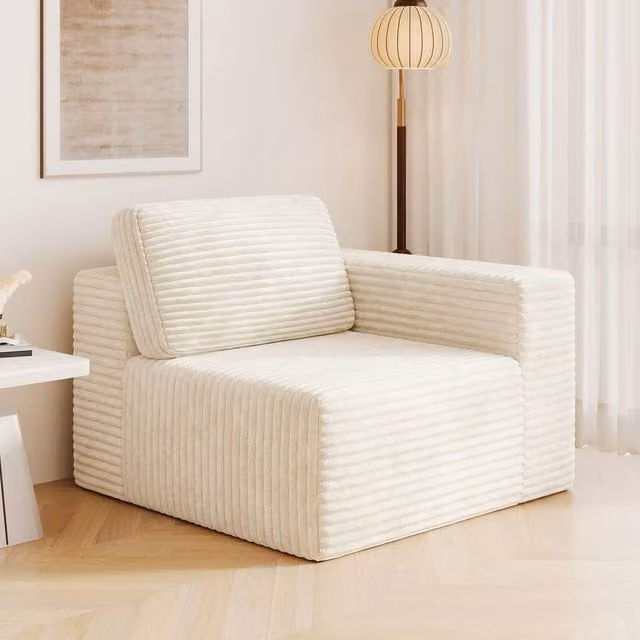 Dprodo Corduroy Modular Sofa, Right Seat Only, Beige, W/D/H: 101 x 101 x 82 cm