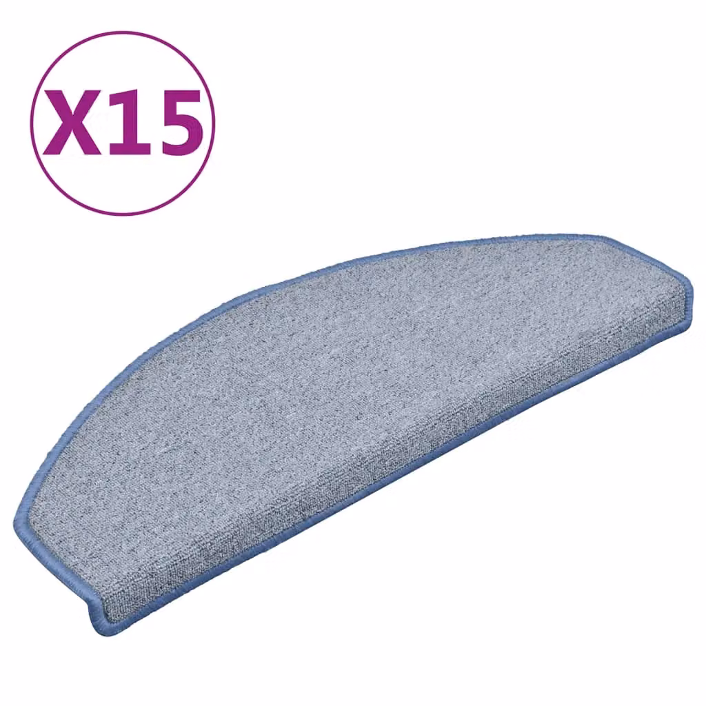 Berkfield Home Carpet Stair Treads, 15 Pieces, Light Grey and Blue, W: 65 cm, D: 24 cm, H: 4 cm – 2