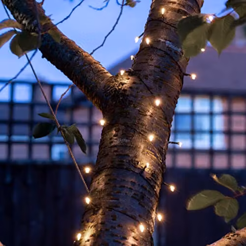 GardenKraft Solar Powered LED String Lights, 2 Pack of 100, Bright White, IP44 Weatherproof with Dusk Sensor