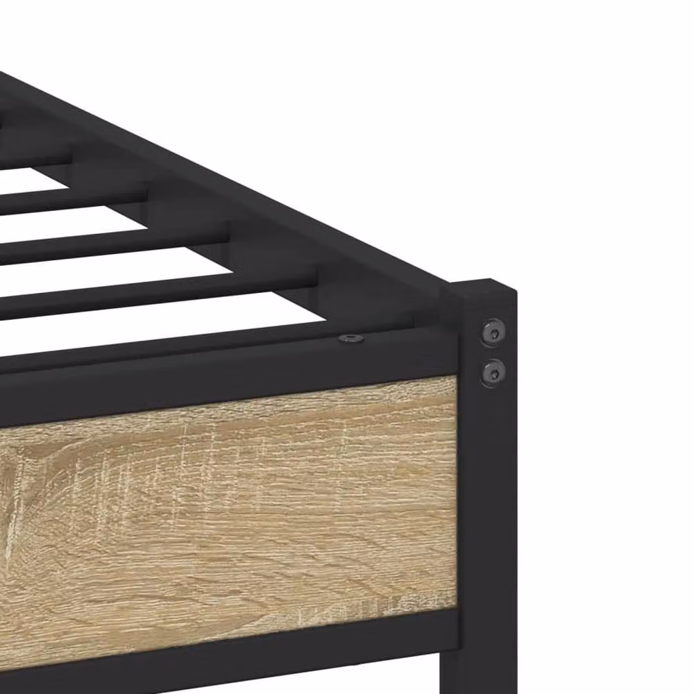 Berkfield Home Metal and Wood Bed Frame in Sonoma Oak Natural, W/D/H: 160 x 200 x 91.5 cm – 5