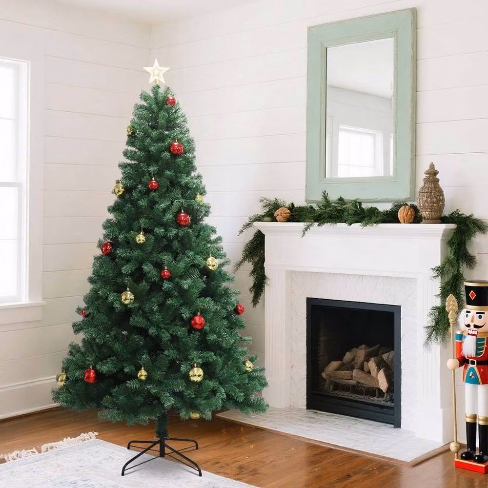 London Boutique 6ft Green PVC Hinged Artificial Christmas Tree with Star Topper – 5
