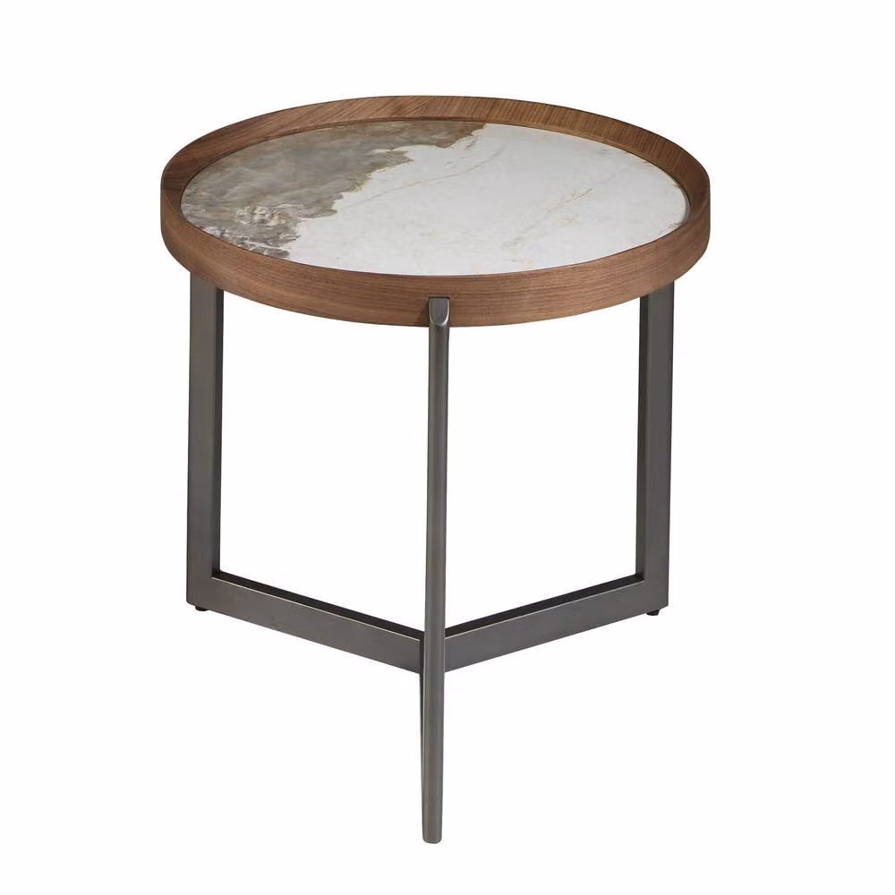 Angel Cerda Round Coffee Table with White Marble Top and Brown Walnut Base, Diameter: 62 cm, Height: 56 cm – 2
