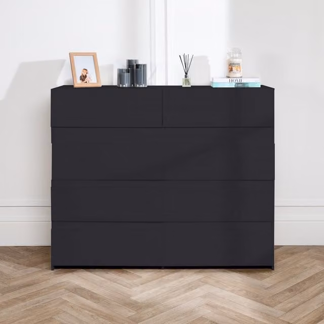 Home Treats Minimalist Black MDF Bedroom Chest of Drawers