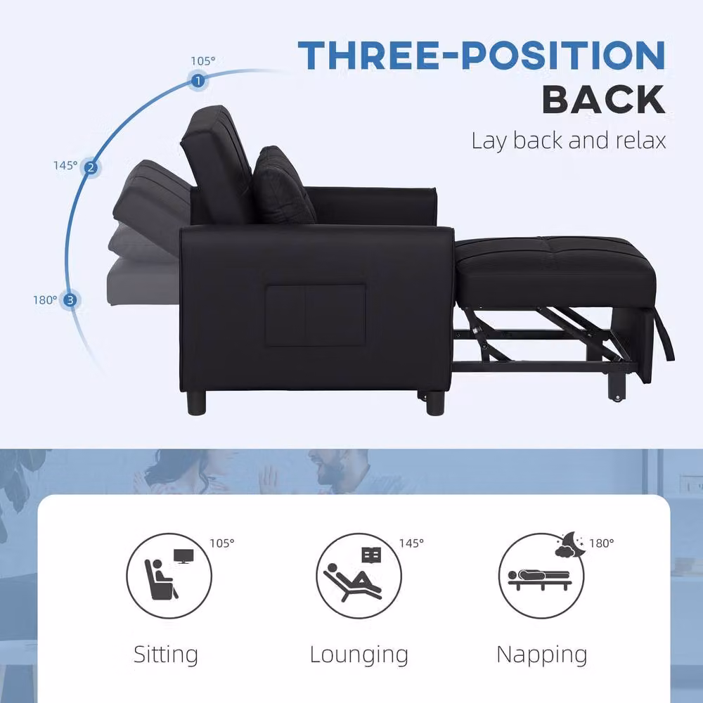 STILVORA Black Fabric Pull-Out Armchair Bed with Armrests – 7