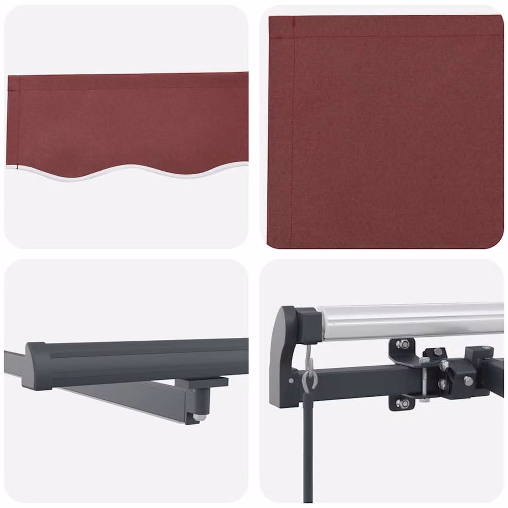 Berkfield Home Manual Retractable Folding Arm Awning with LEDs, Burgundy, W: 400 cm, D: 300 cm – 6