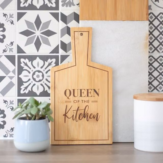 Gloriously Good Bamboo Queen Of The Kitchen Rectangular Serving Board in Brown