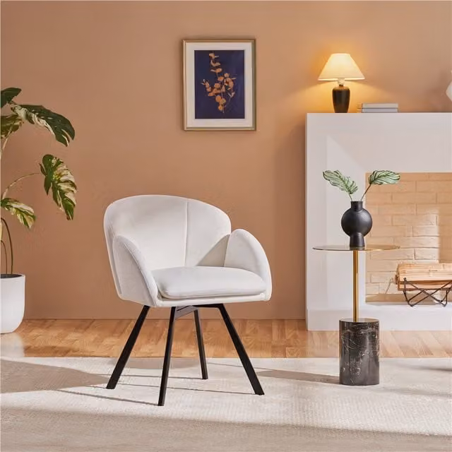 Yaheetech White Fabric Vanity Chair with Armrests and 360 Degree Swivel Seat