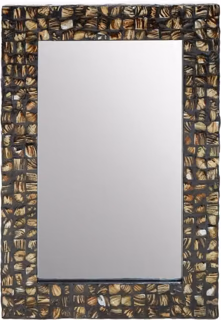 Orsina Branna Geometric Rectangular Wall Mirror in Antique Grey, White and Multicolour with Mother-of-Pearl and Glass Details – 1