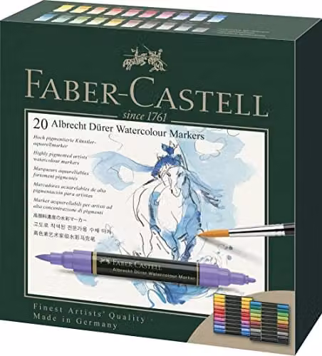 Faber-Castell Albrecht Durer Professional Watercolour Brush Marker Set, 20 Multicolour Pens