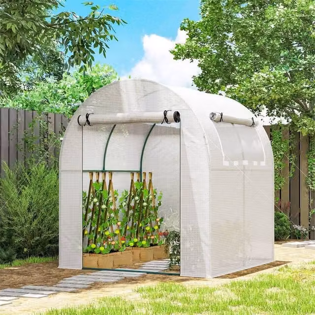 Nordara White Steel Garden Polytunnel Greenhouse W: 180 cm, D: 180 cm, H: 200 cm