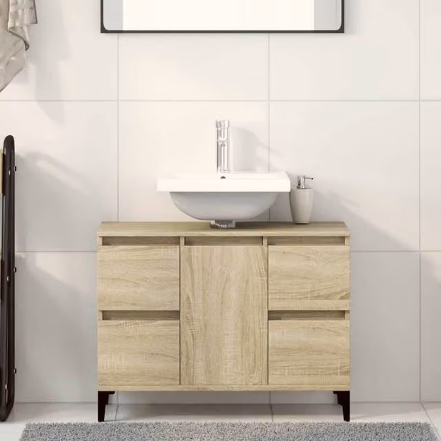 Berkfield Home Sonoma Oak Sink Cabinet in Light Oak, W/D/H: 80 x 33 x 60 cm – 1