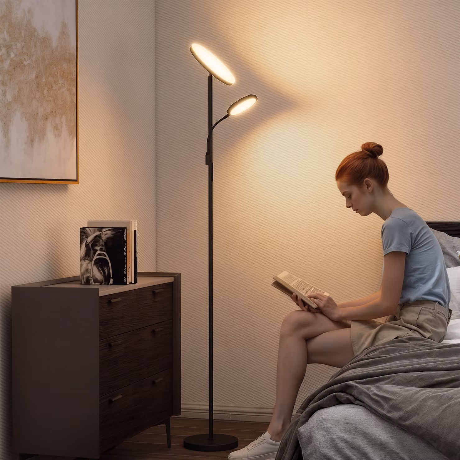 HOMCOM Mother and Child Uplighter LED Floor Lamp in Black, Steplessly Dimmable with Remote and Touch Control, 2700K-6500K Colour Temperature, H 175 x W 25 x D 25 cm – 2