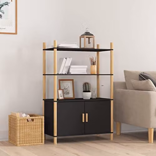 vidaXL Black Highboard in Engineered Wood with Hinged Doors and Internal Shelves, W/D/H: 80 x 40 x 121 cm – 2