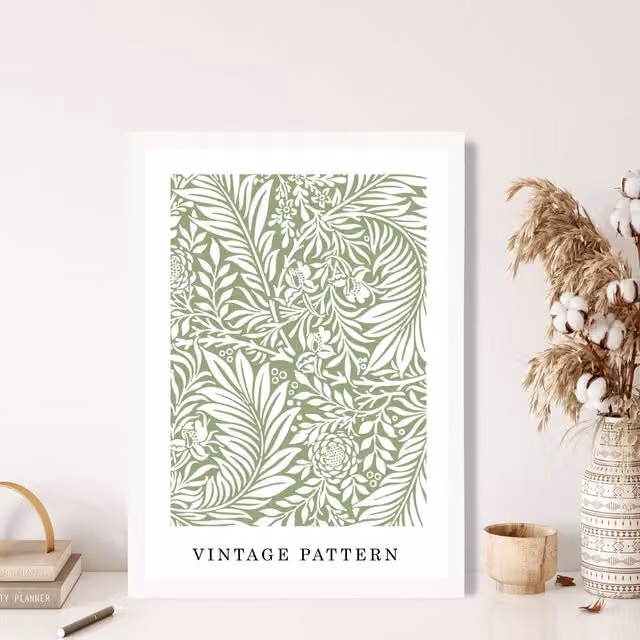 ARTZE William Morris Green Floral Art Print with White Frame, A4 – 1