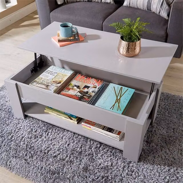 Nordara Grey Lift Up Coffee Table with Storage Shelf, W/D/H: 100 x 100 x 100 cm
