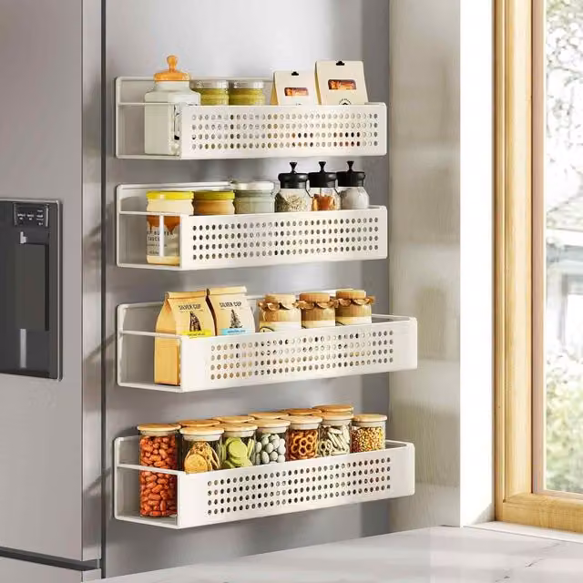 The Bazaarist Set of 4 Magnetic Metal Spice Racks, White