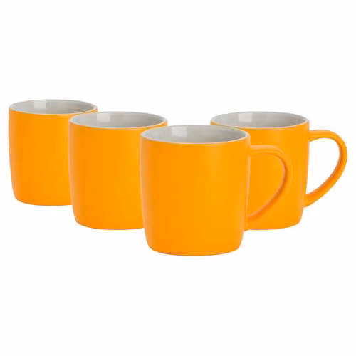 Argon Tableware Matte Yellow Ceramic Stoneware Coffee Mugs, 350ml, Pack of 4 – 1