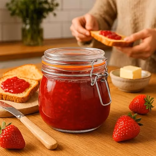 Argon Tableware Glass Storage Jars with Airtight Clip Lids, Set of 6, 500ml, Transparent and Orange – 4
