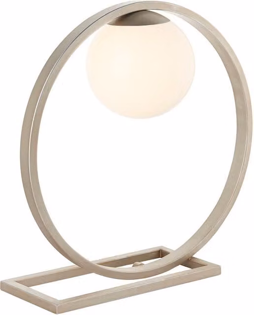 Loops Brushed Silver Table Lamp with Gloss Opal Glass Shade and Circular Hoop Design – 1