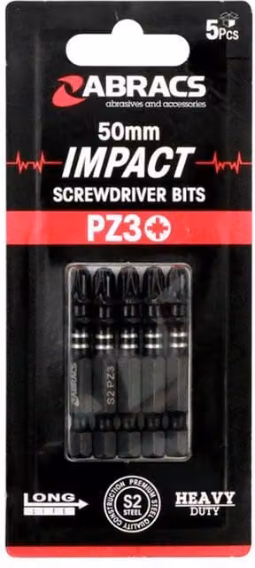 Abracs PZ3 Impact Screwdriver Bit, 50mm, Grey and Black, 5 Pack