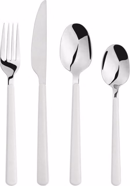 Glim & Glam 16-Piece Stainless Steel Cutlery Set with Matte White ABS Handles