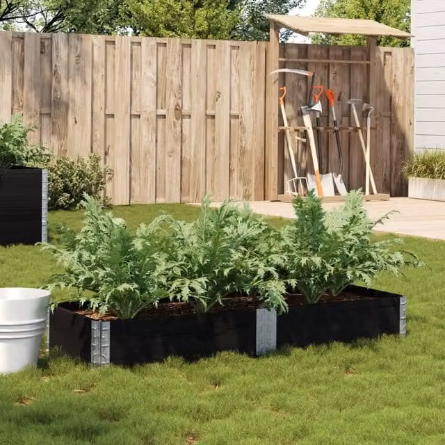 Berkfield Home Garden Black Wooden Raised Bed Planter with Galvanised Steel, W: 150 cm, D: 50 cm, H: 50 cm